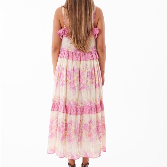 Pink Floral Romantic Gypsy Maxi Long Ruffle Dress - beautiful Spring Dress - Picture 4 of 7